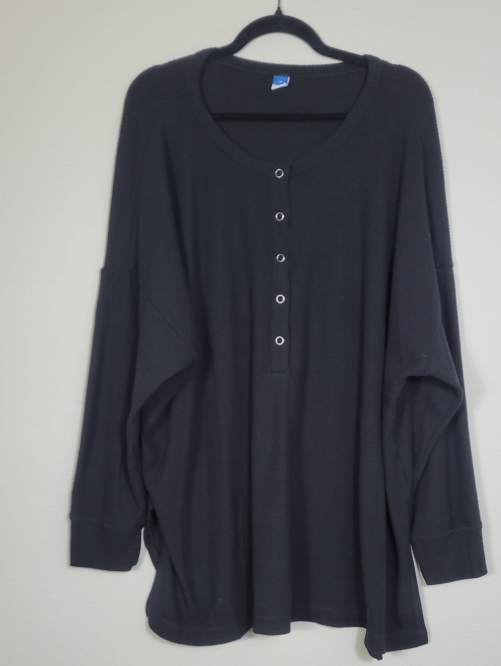 Old Navy Waffle Thermal Henley Top Size 3X Black Plus Casual Stretch Layering